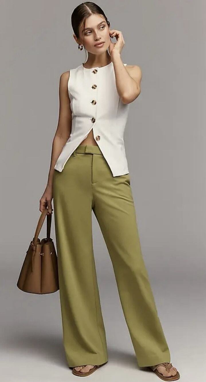 MAEVE Anthropologie Clean Knit Wide Leg Trouser Pants Artichoke Sz 8 Tall NWT